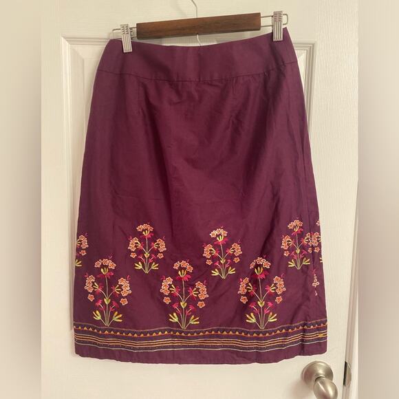 Bohemian Women’s Floral Embroidered Skirt Plum Size 4 Folkloric Artsy Casual - Picture 2 of 5